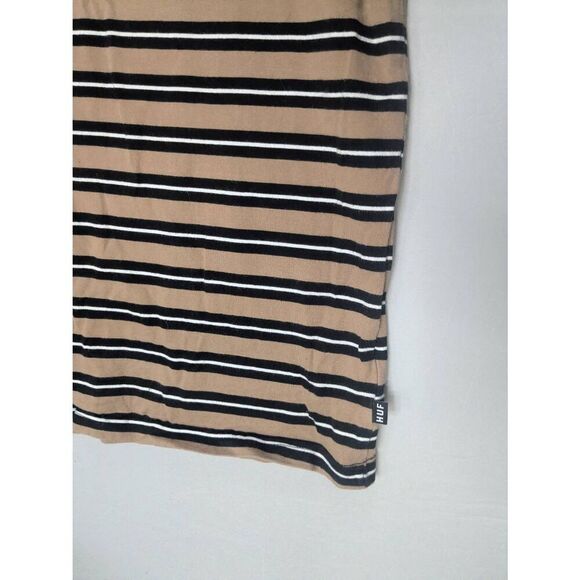 Huf Worldwide Brown Striped Short Sleeve Ringer T Shirt S Small - Picture 4 of 7